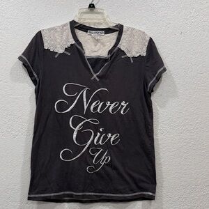 Cowgirl Tuff Black Tee with Lace and Motivational Graphic 100% Cotton
